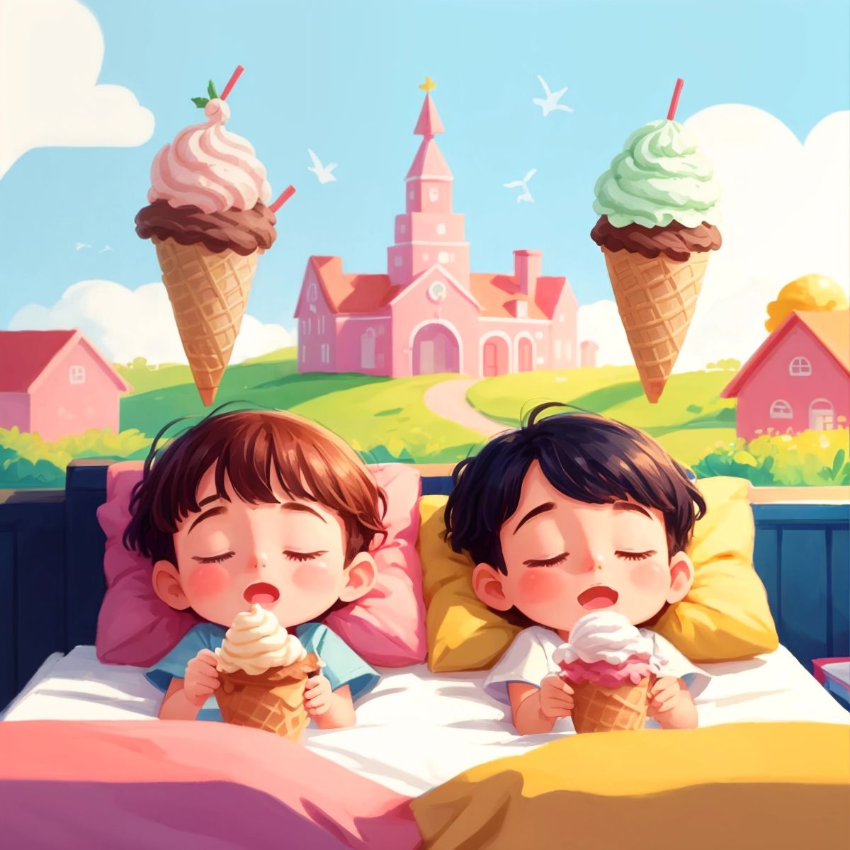 The children dreaming of the ice cream building.