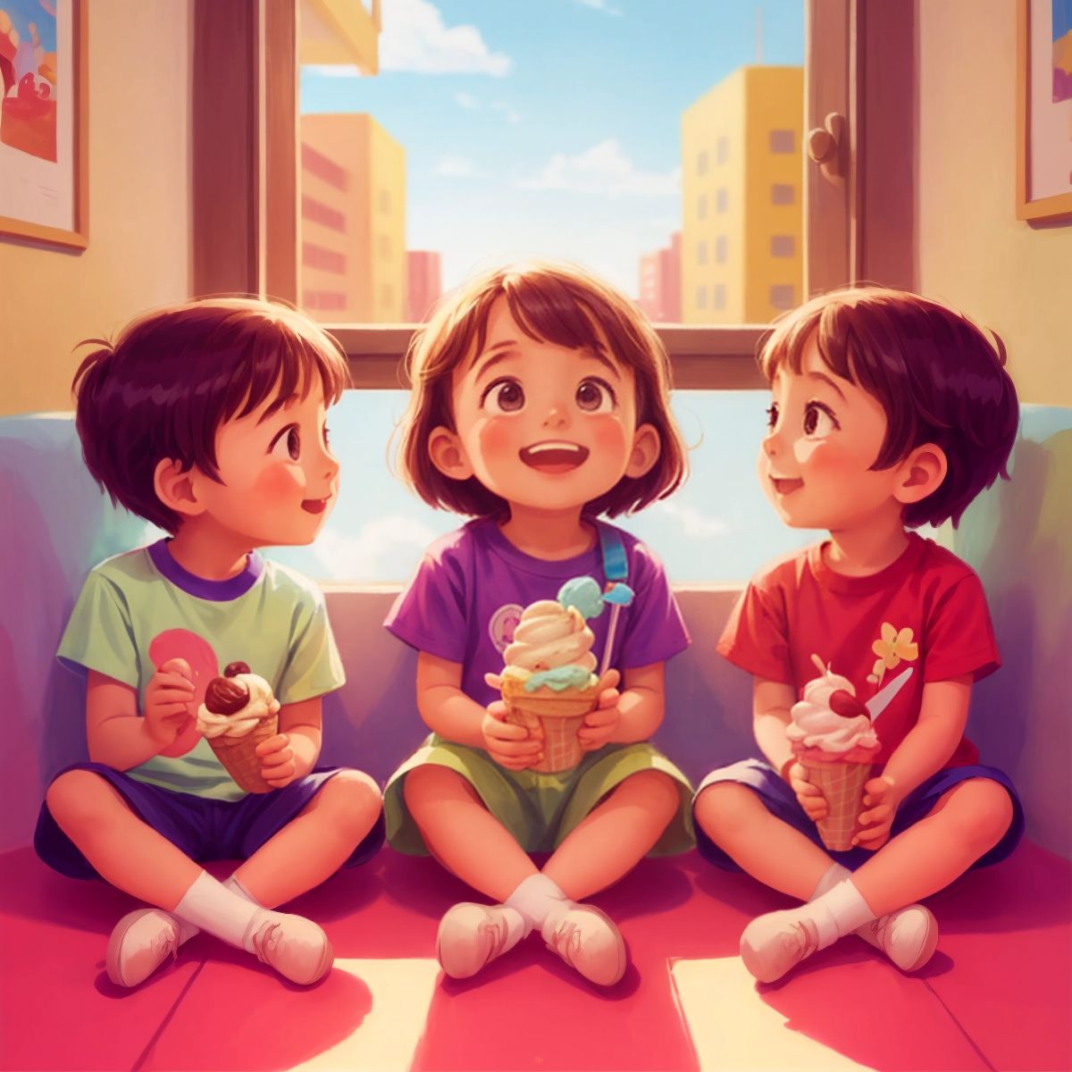 The children remembering the ice cream building with joy.