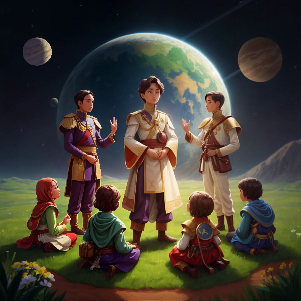 People from diverse planets embracing the prince's teachings