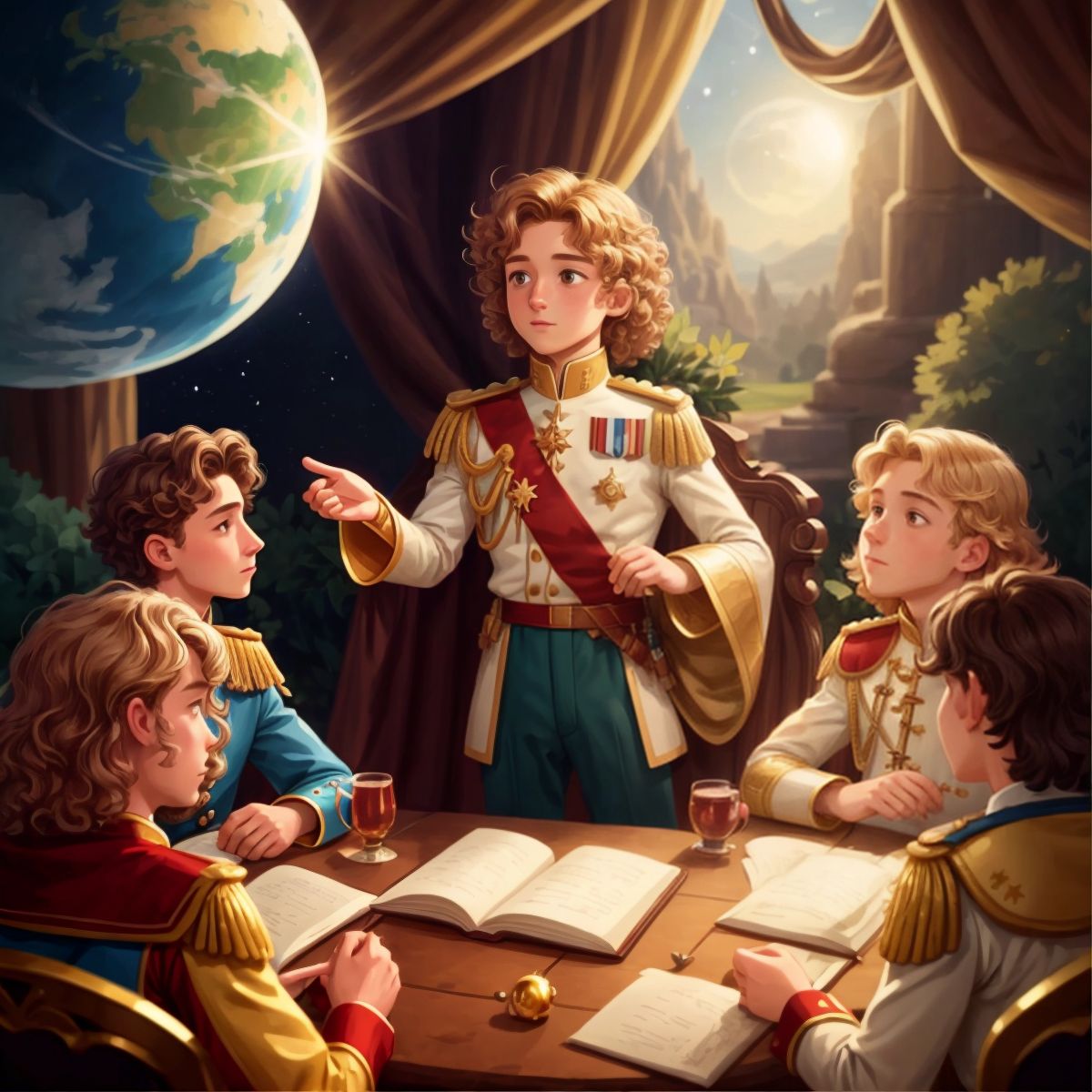 The little prince, sharing his tales with people of neighboring planets