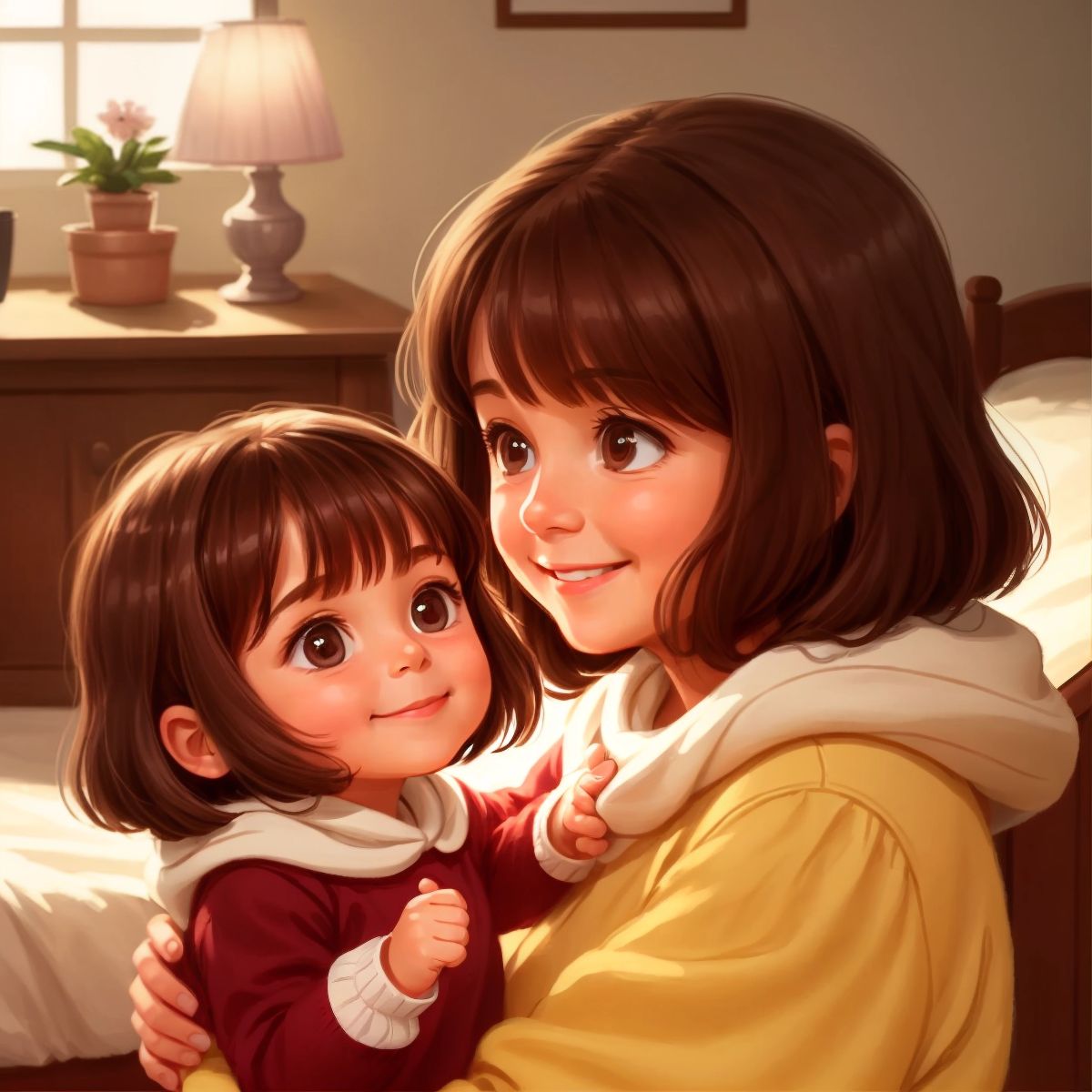 Fifi and her mother, looking happy and content