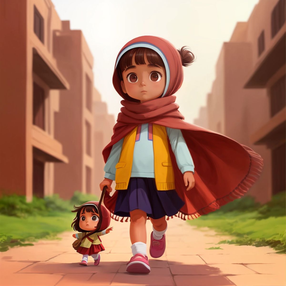 Zeinab wearing her hijab, walking with confidence