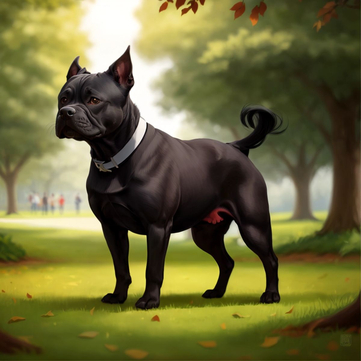 A Staffordshire Bull Terrier named Bilbo with dark grey fur