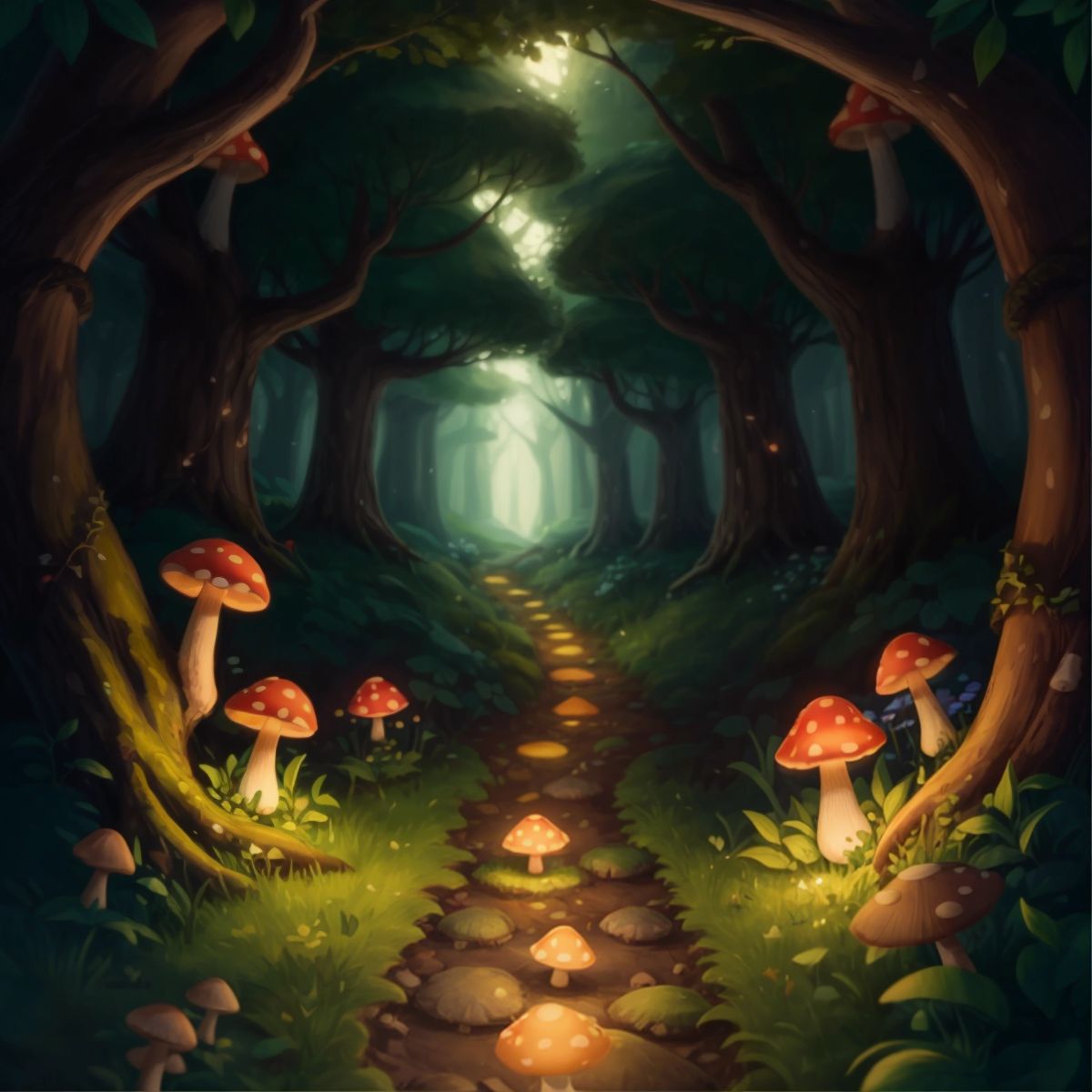 A patch of glowing mushrooms