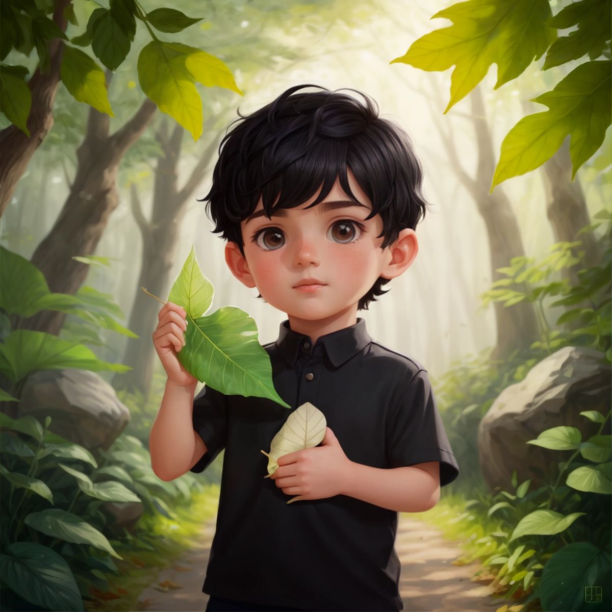 Max holding a preserved leaf