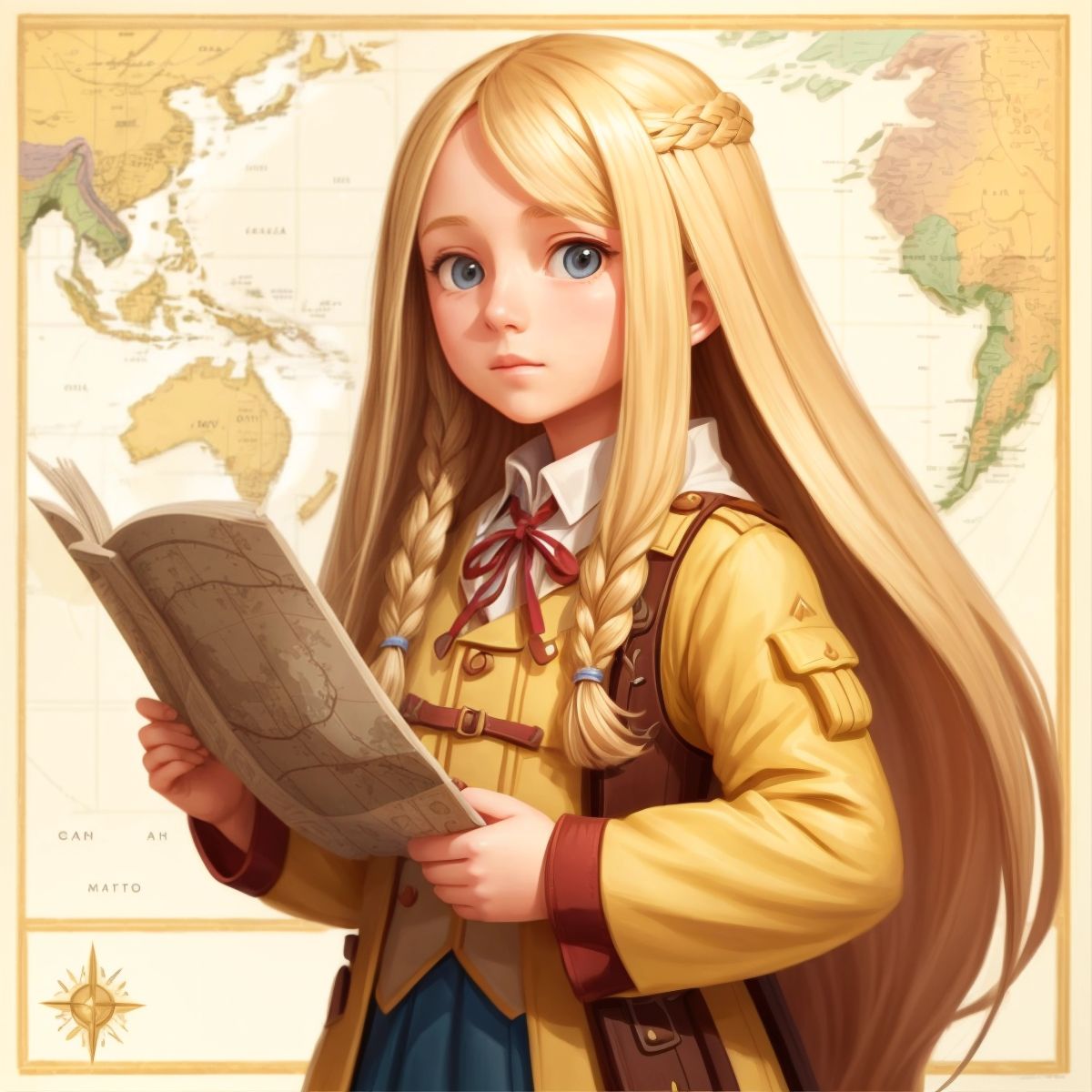 Mia holding the unused map