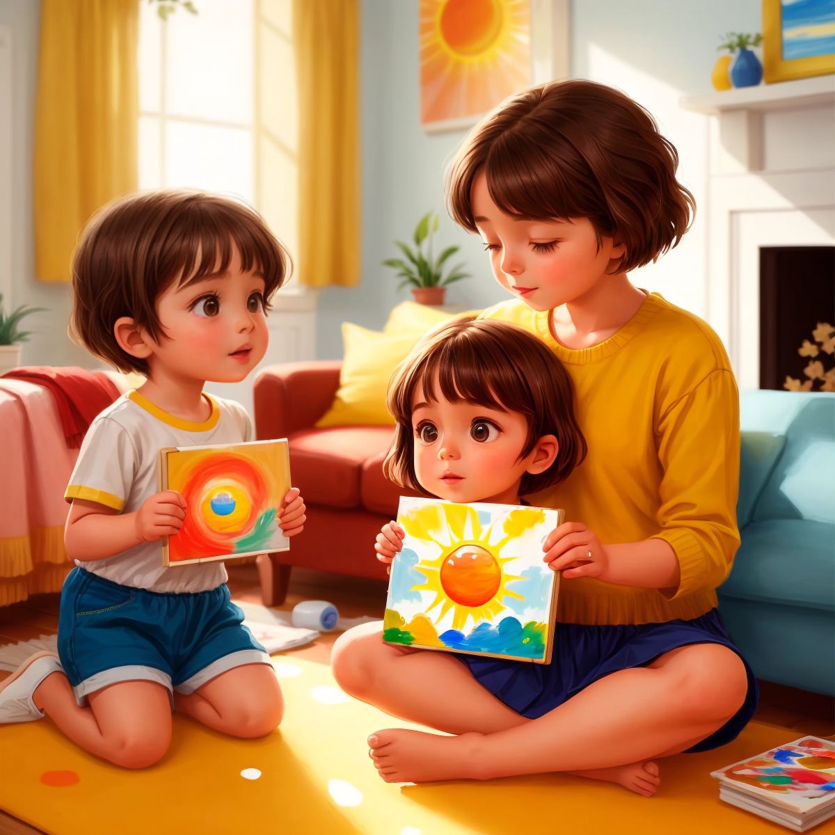 Little Flower sharing her painting with her family