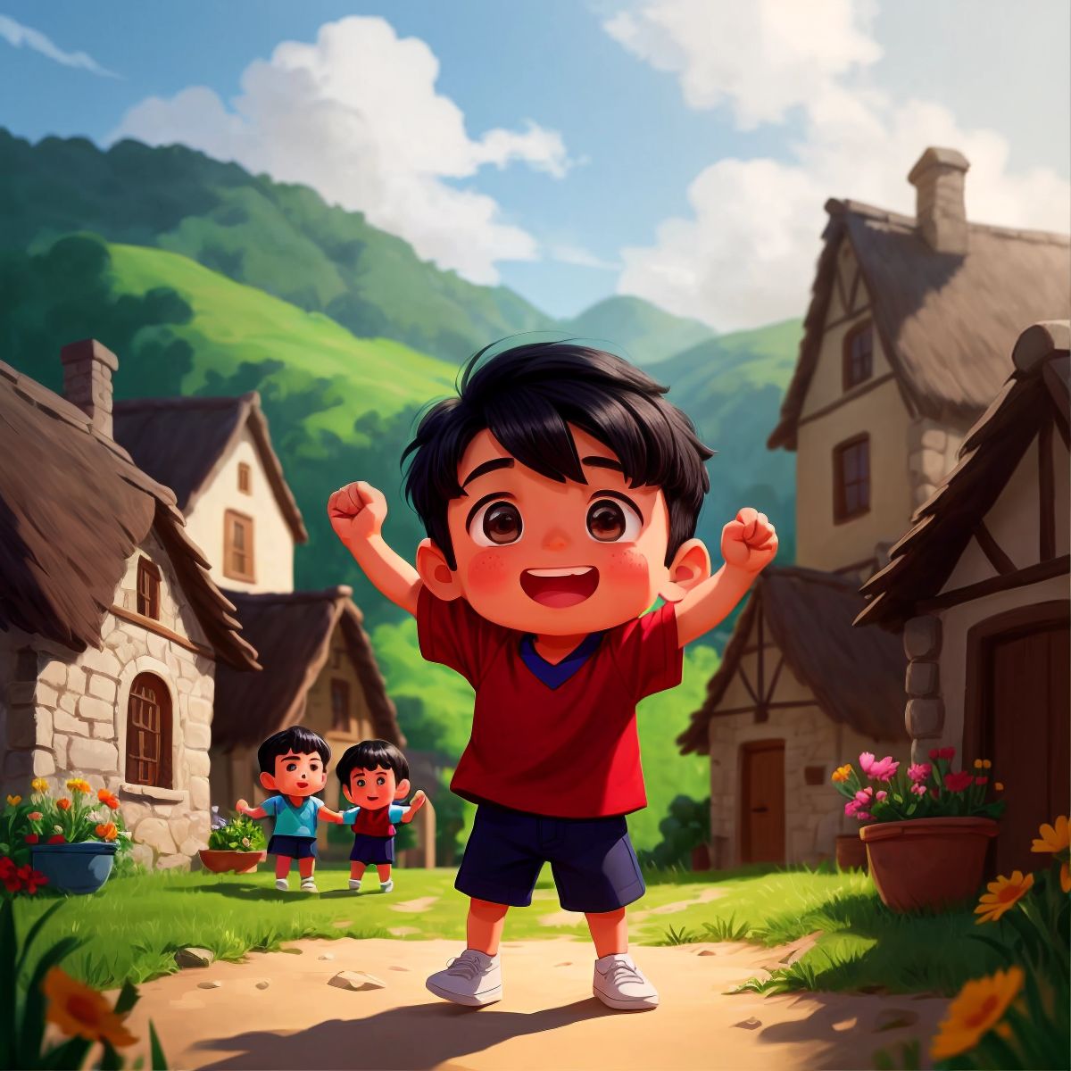 Villagers cheering for Ethan