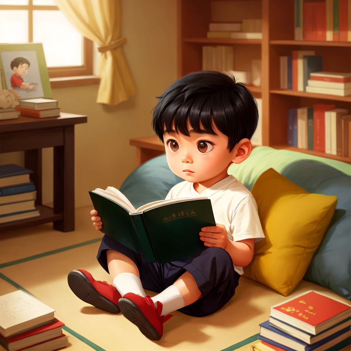 Xiao Bao engrossed in a book