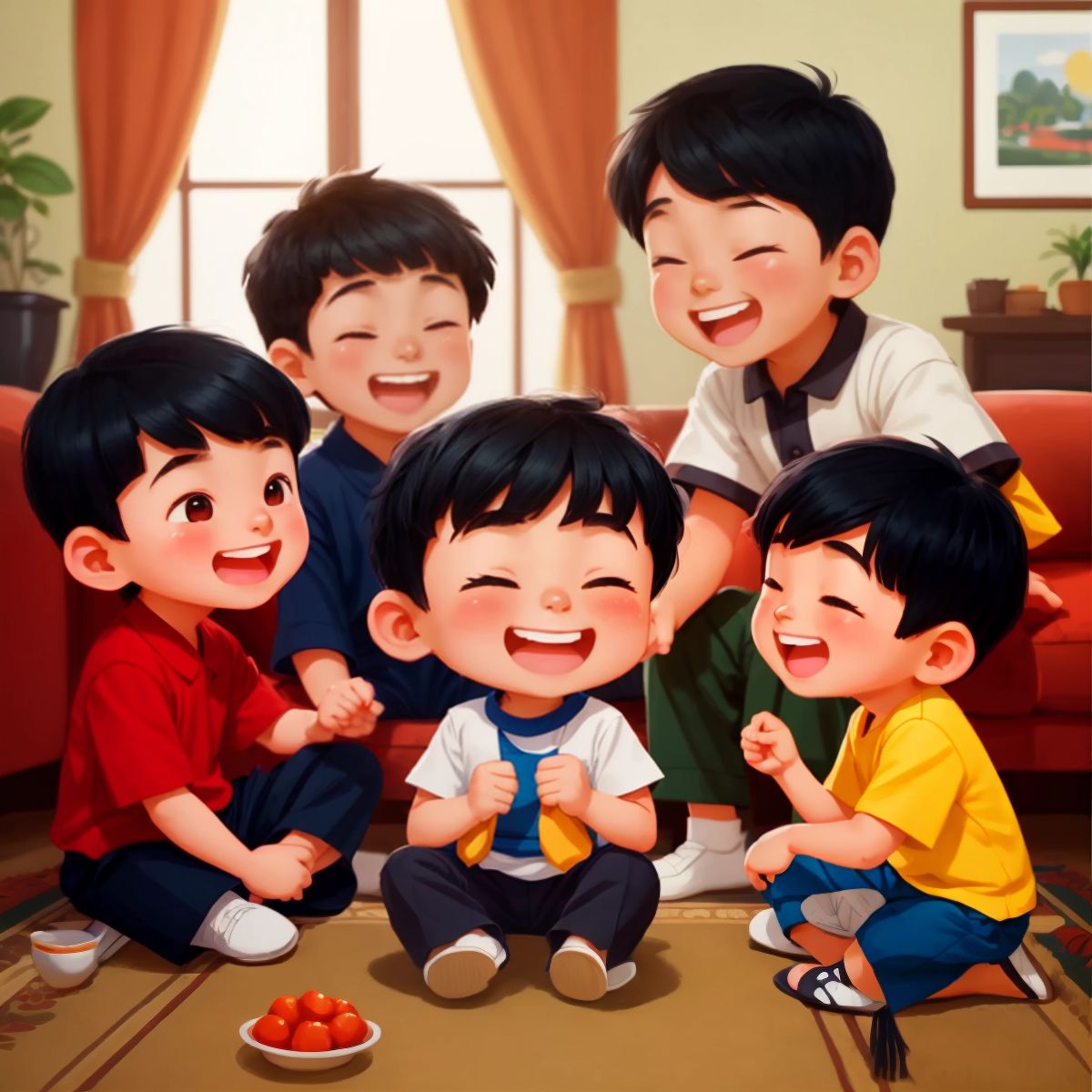 Xiao Bao laughing with his family