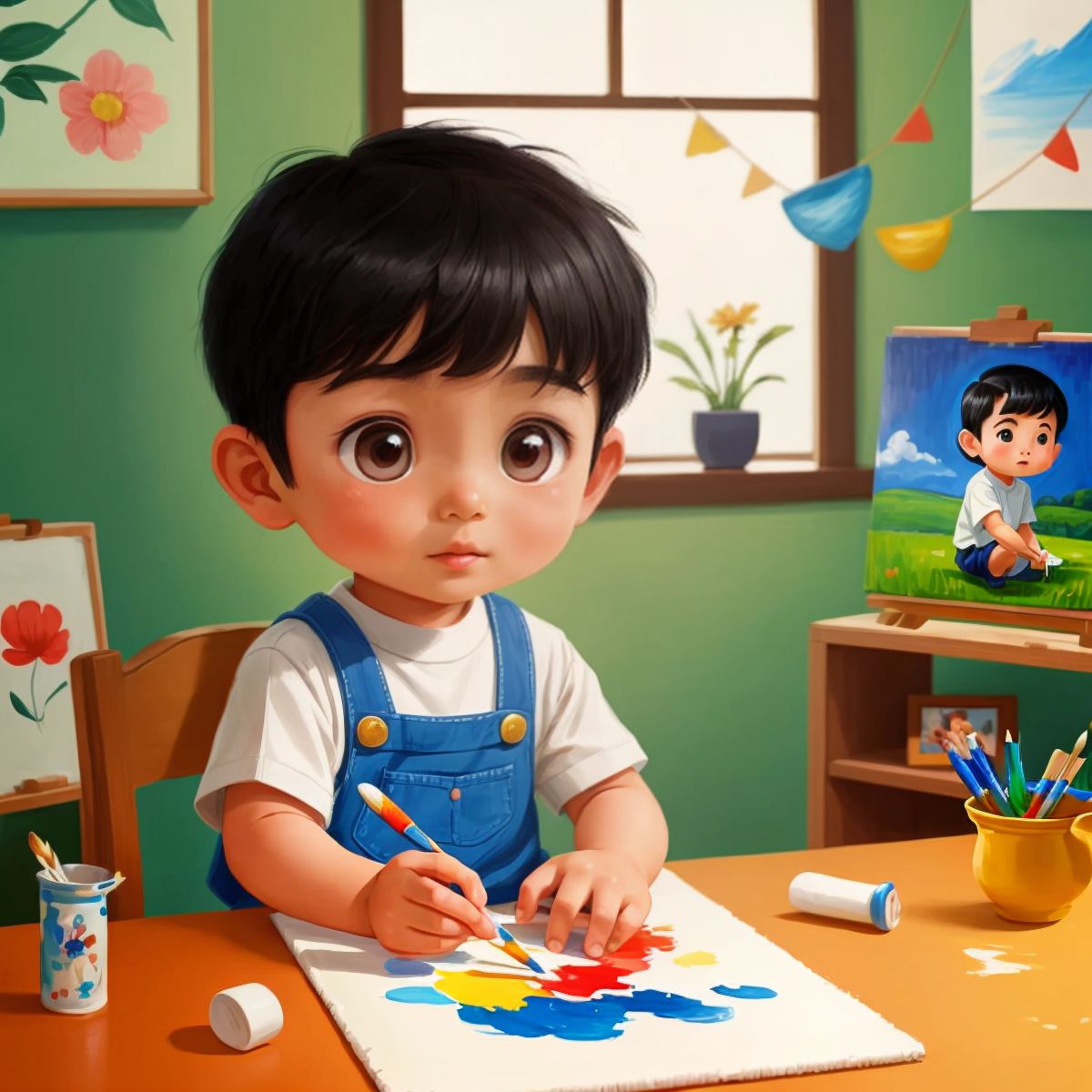 Xiao Bao painting a picture