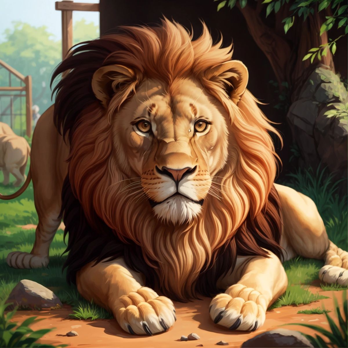 A majestic lion in a zoo exhibit