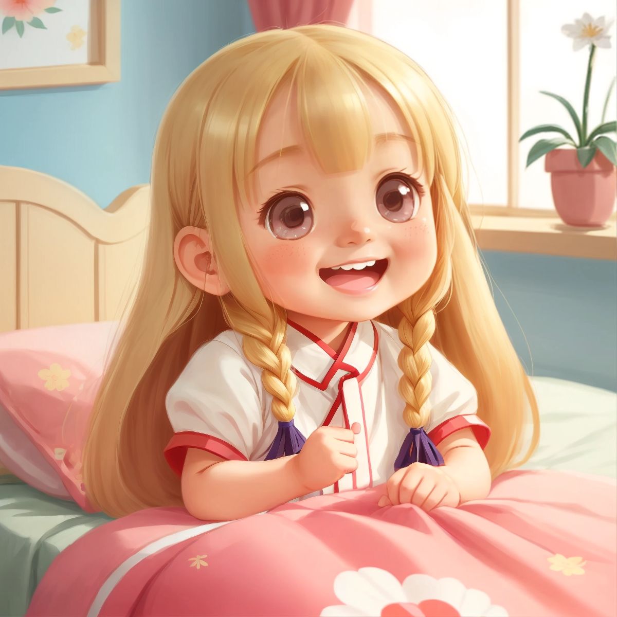 Lilly waking up with a big smile on her face