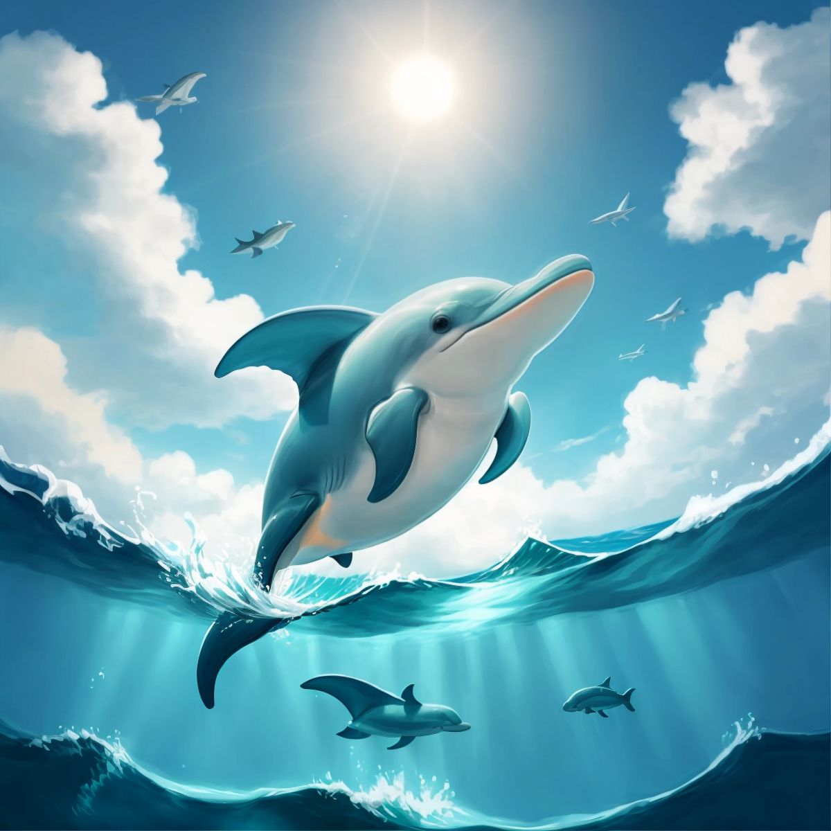 Tsek as a dolphin swimming in the ocean