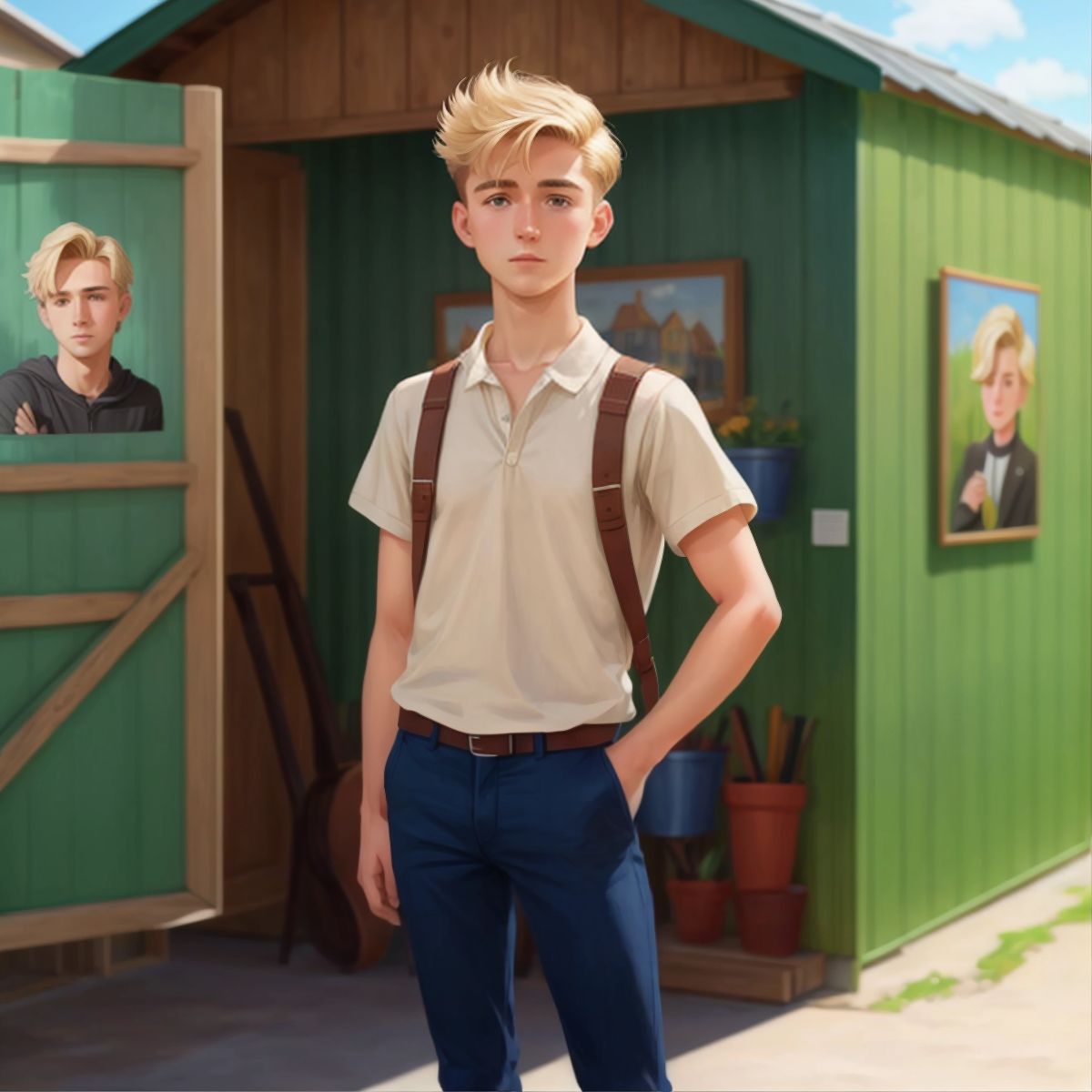 Tsek standing in front of the Tin Shed Gallery