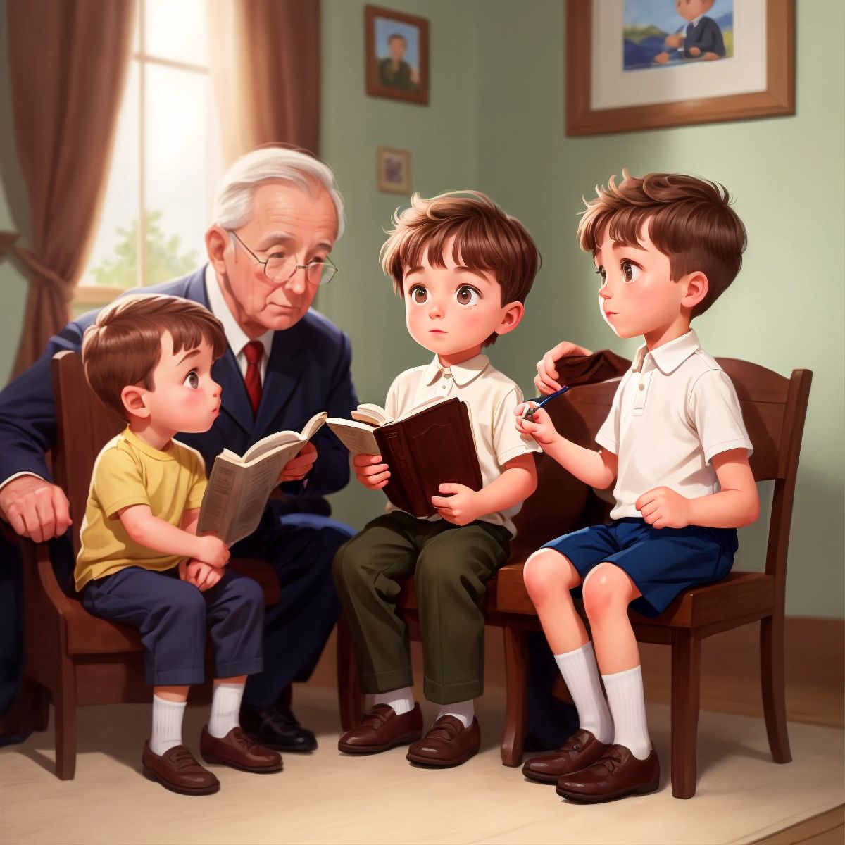 Alex sharing grandpa's stories with his friends