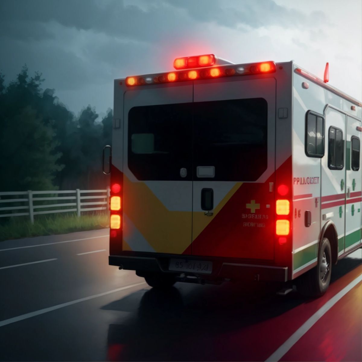 An ambulance with its lights flashing