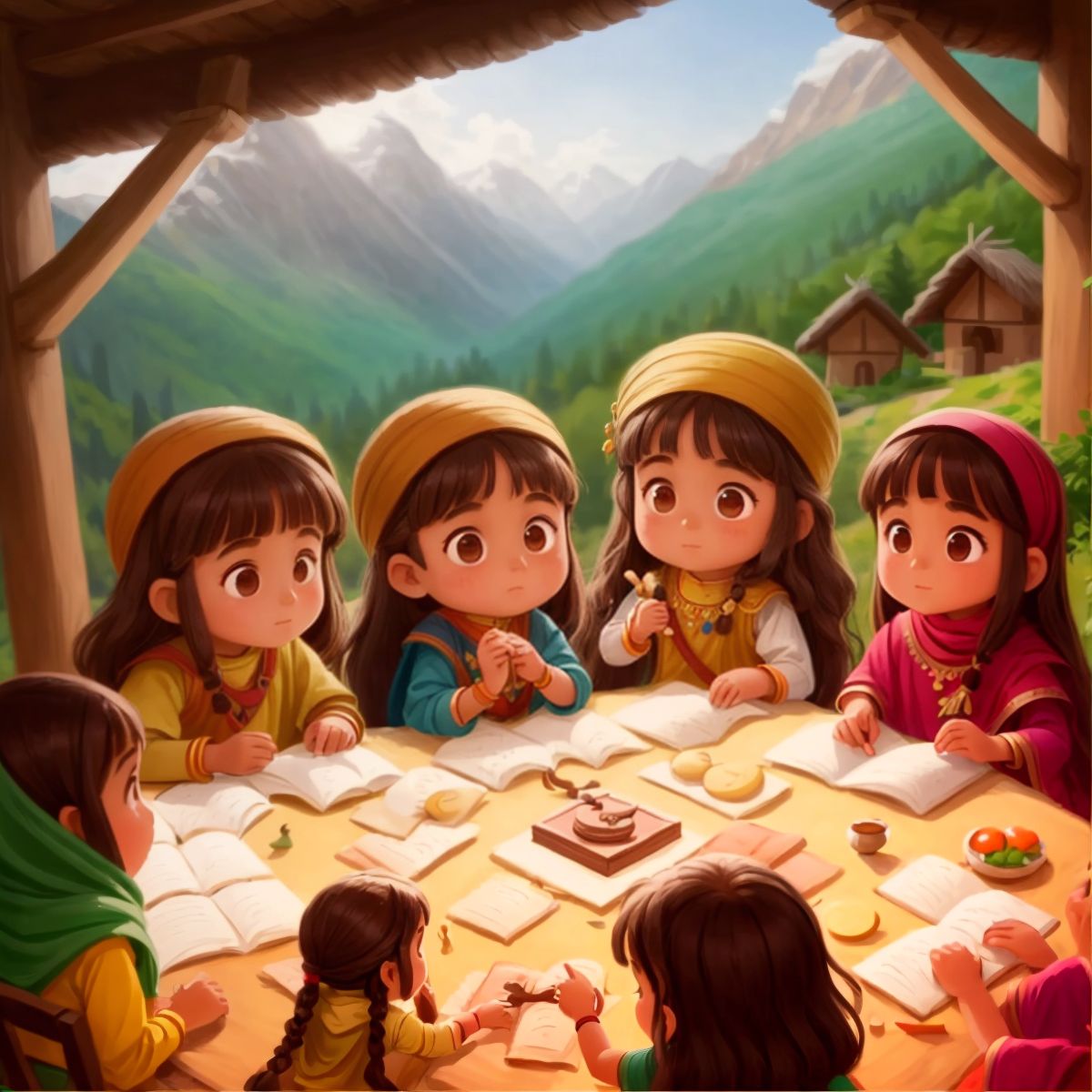 Tata showing her family and friends the Wakhi alphabets