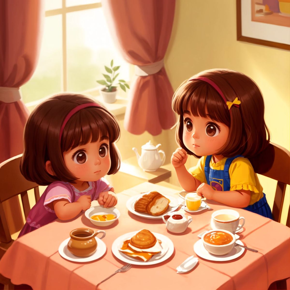 Miss Muffet and the spider sitting at the breakfast table together