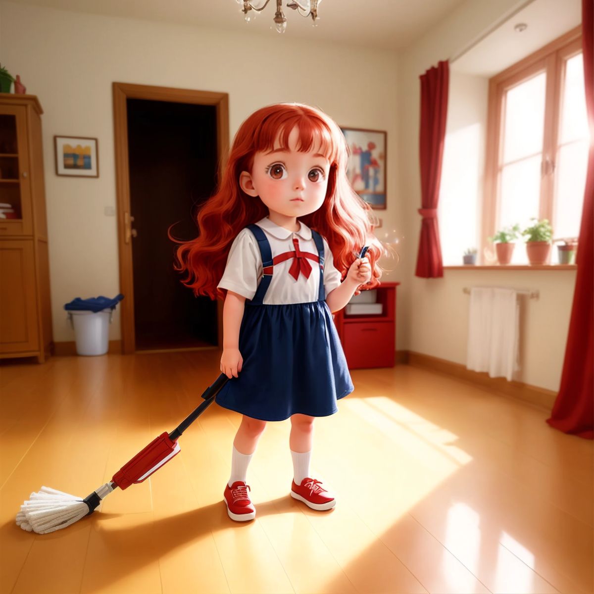 Lizzy standing in a sparkling clean room