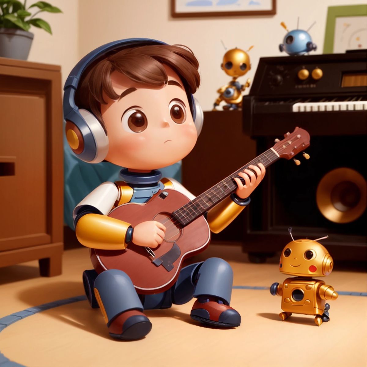 The robot playing a musical instrument