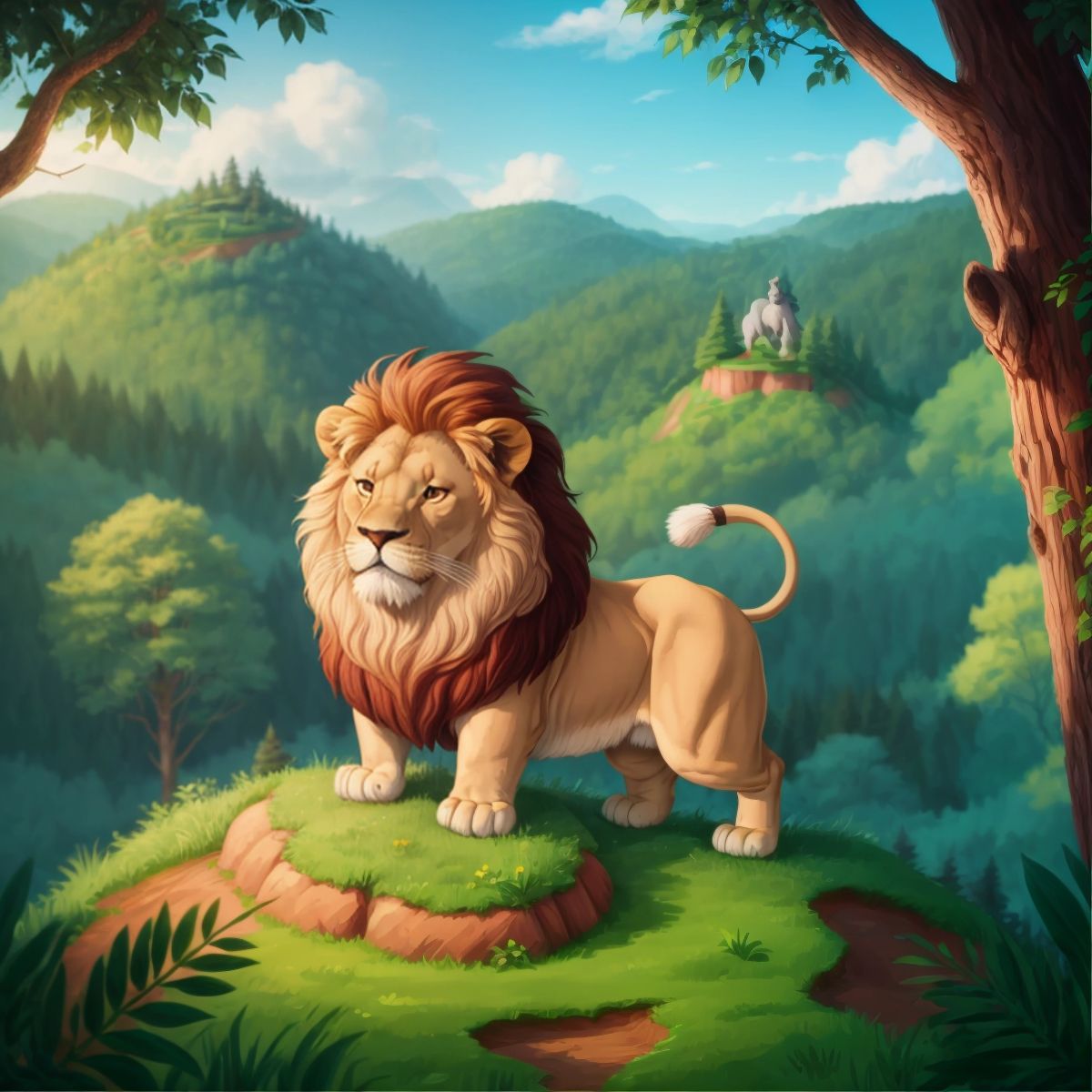 Leo the Lion climbing a hill shaped like a heart