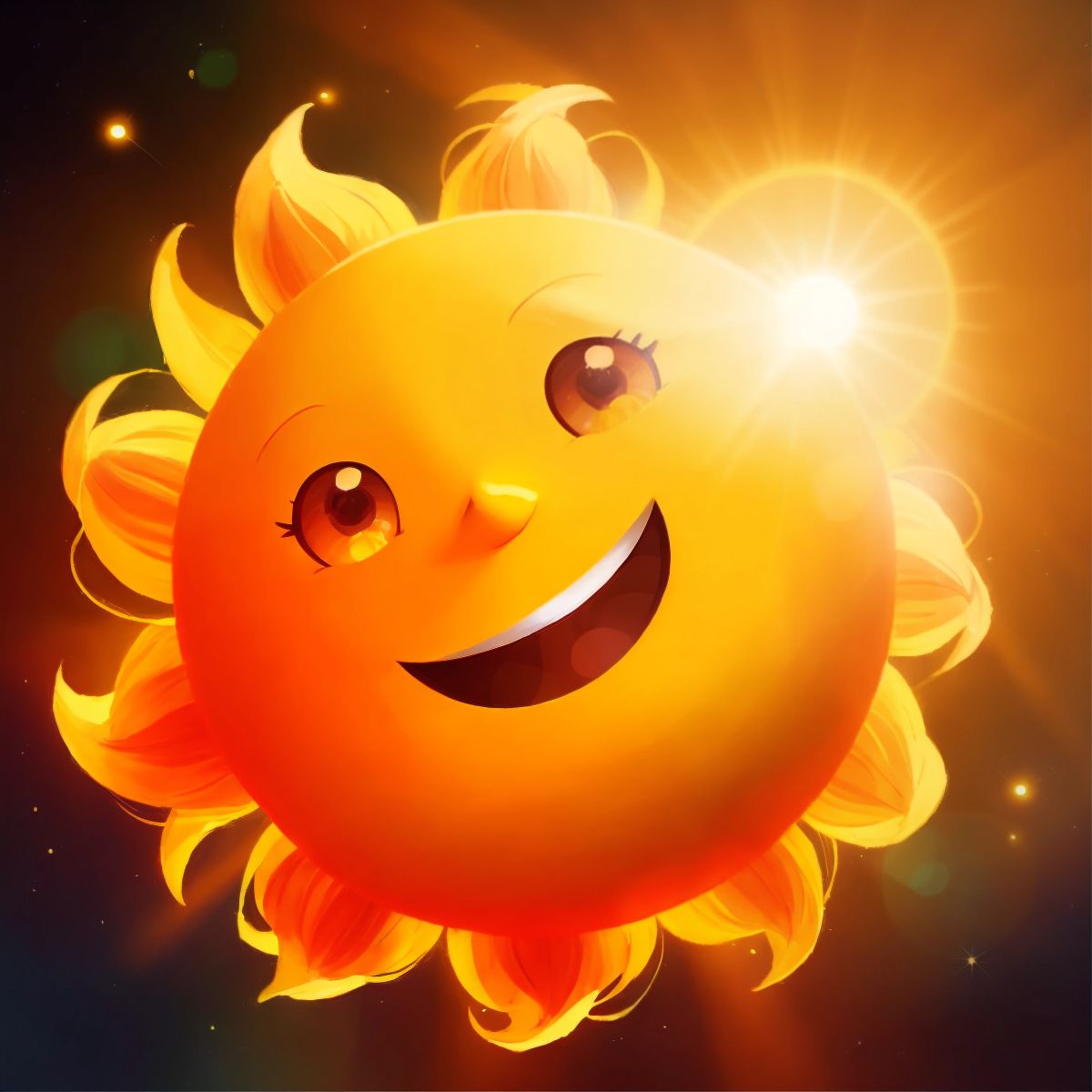 A happy sun named Sunny rising above the horizon