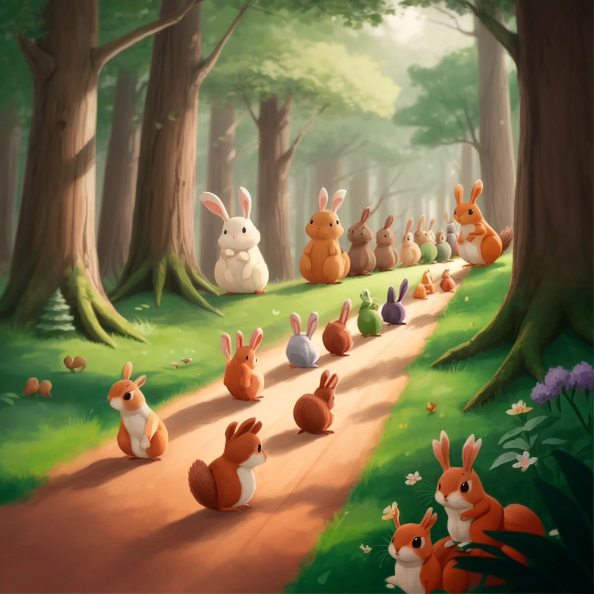 Forest animals lined up at the starting line