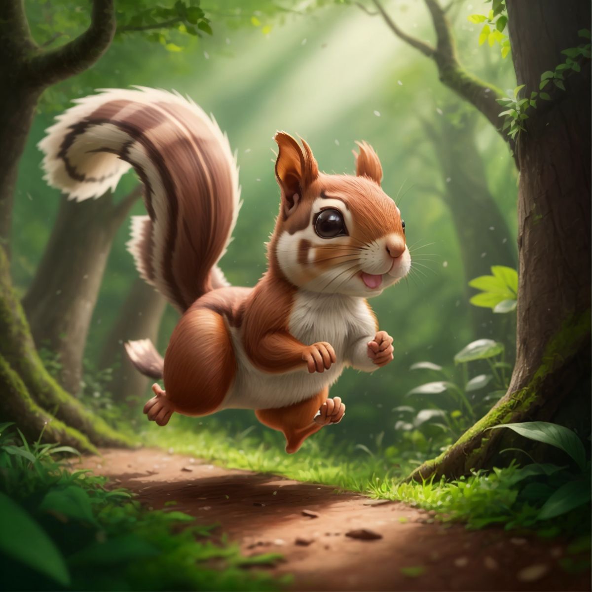 Speedy squirrel running swiftly through the forest