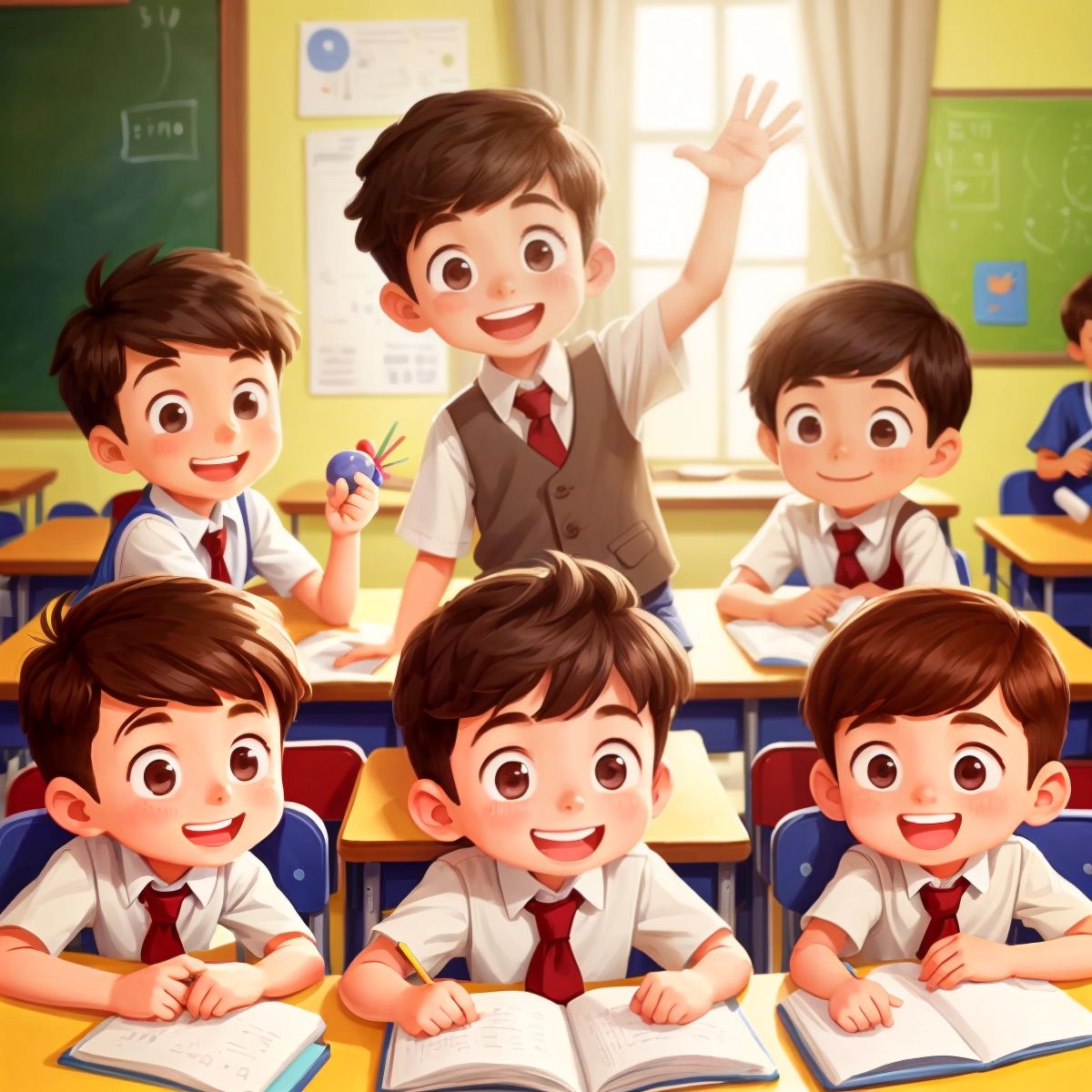 The boy and his classmates, all looking healthy and happy