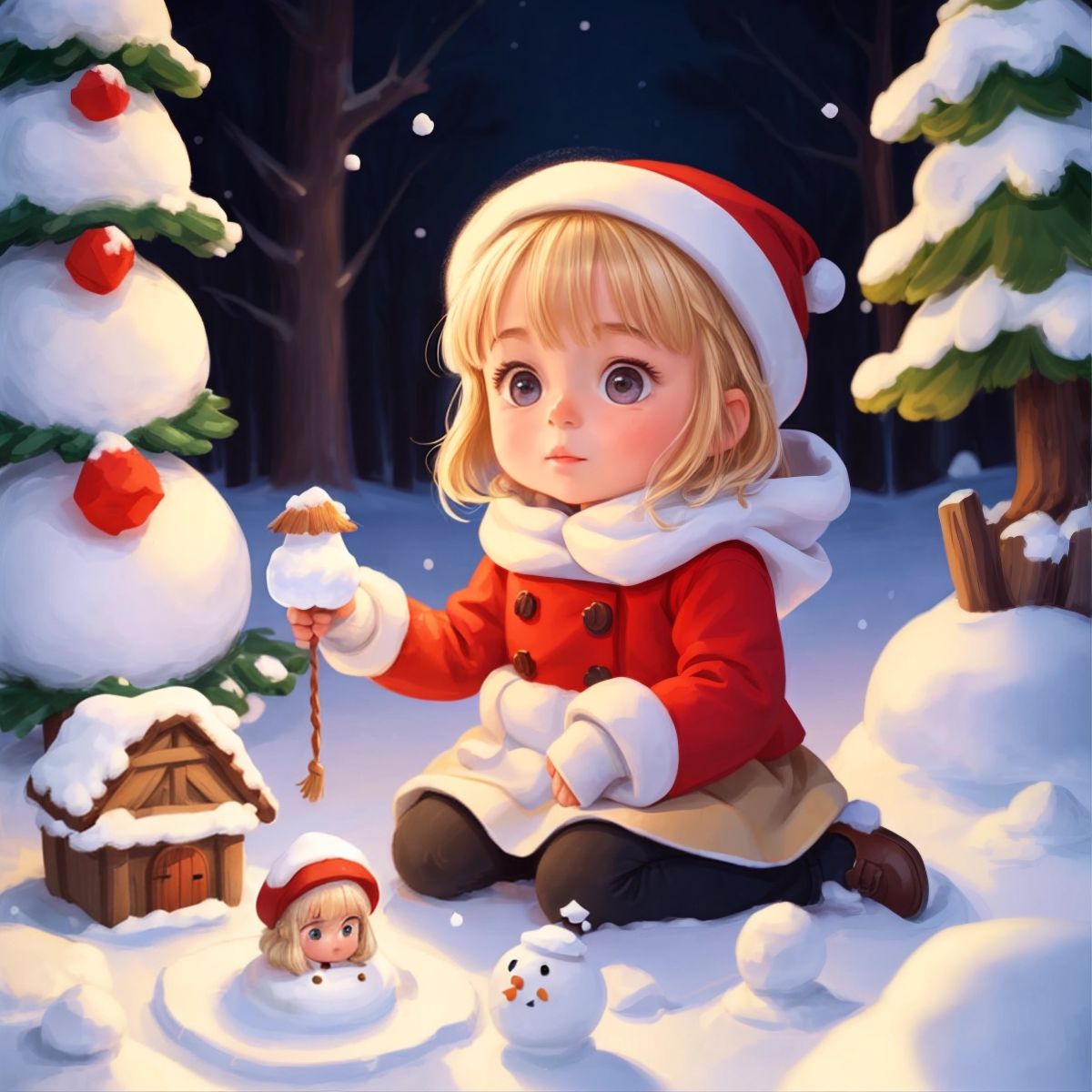 Hannah building a snowman