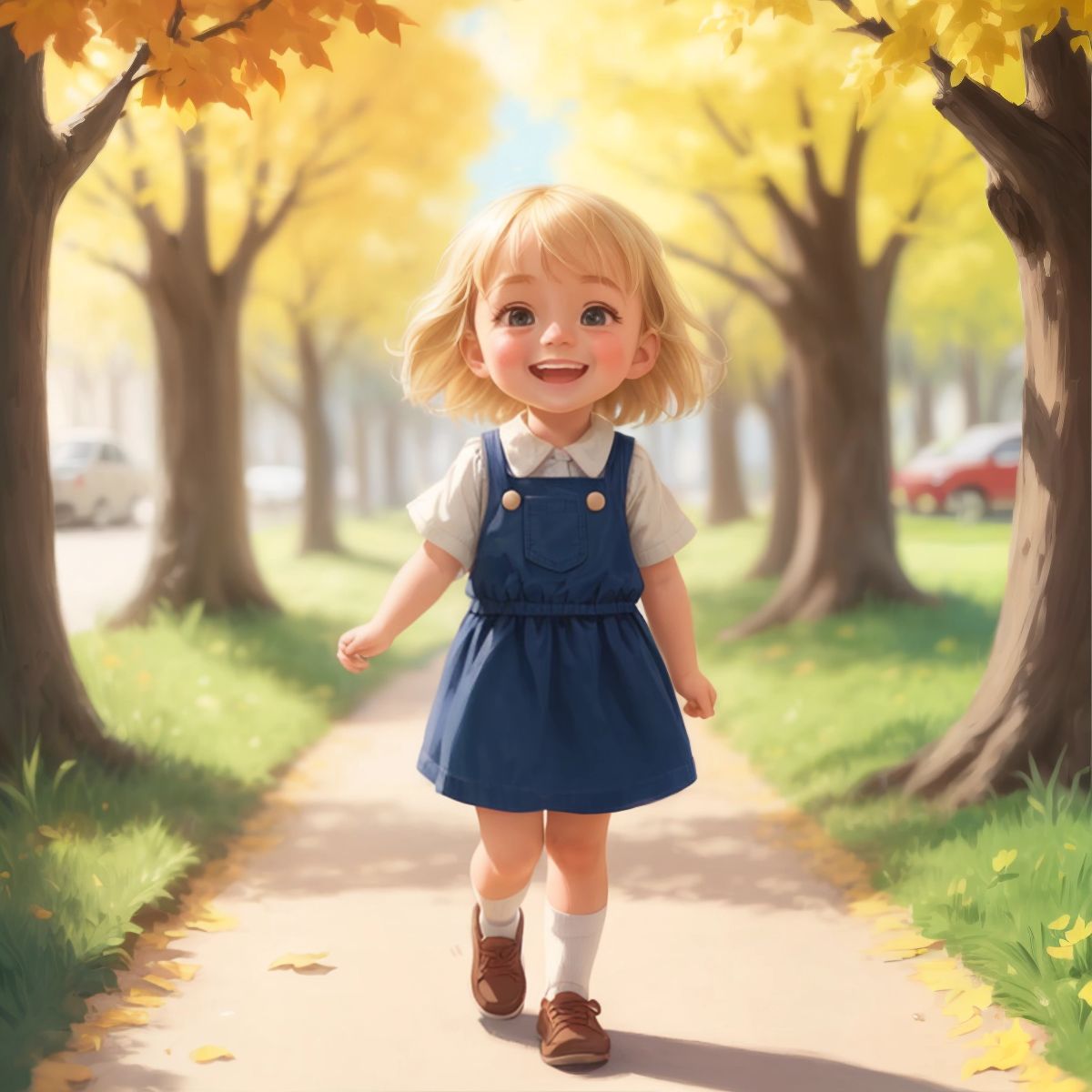 Hannah walking outside with a big smile