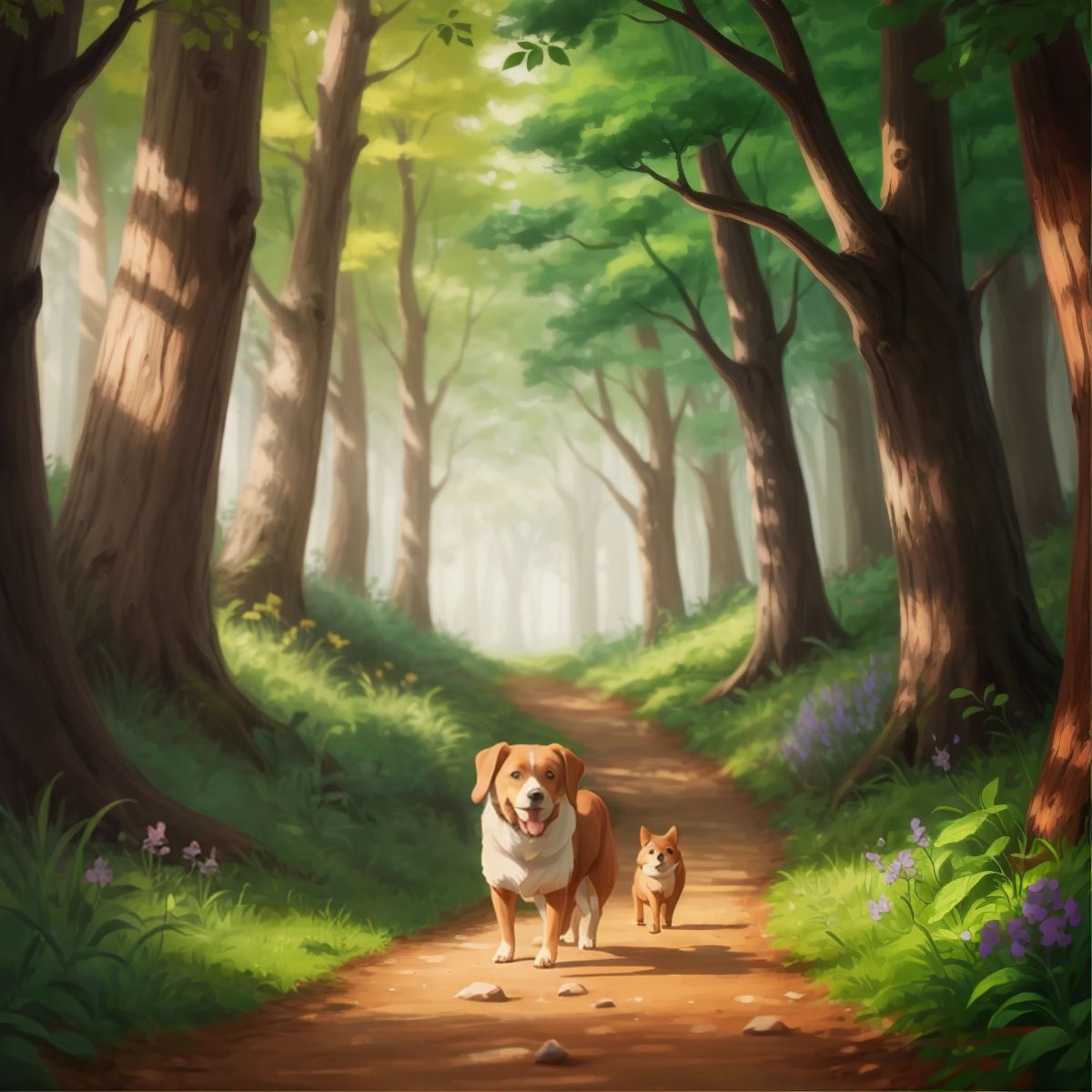 Friendly dog named Laryska on a forest path