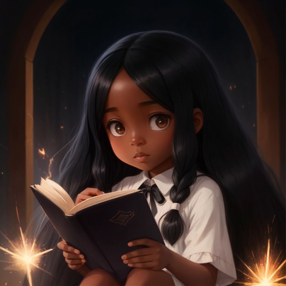 Sofia reading a mysterious invitation, with a spark in her eyes