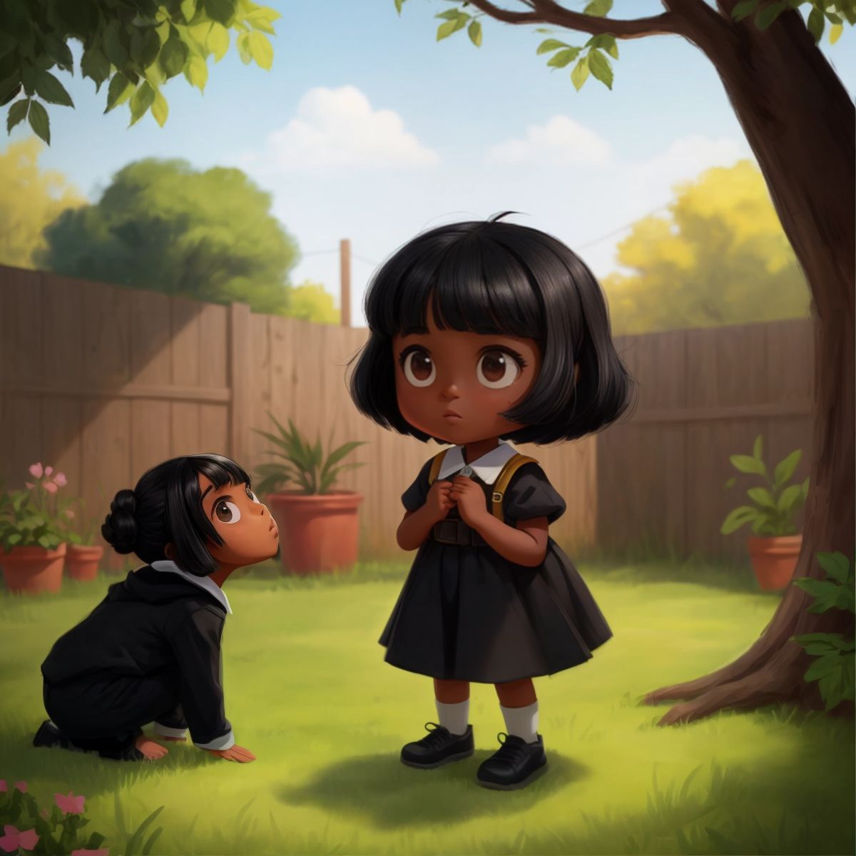 Marie Jean looking for her favorite barret in the backyard