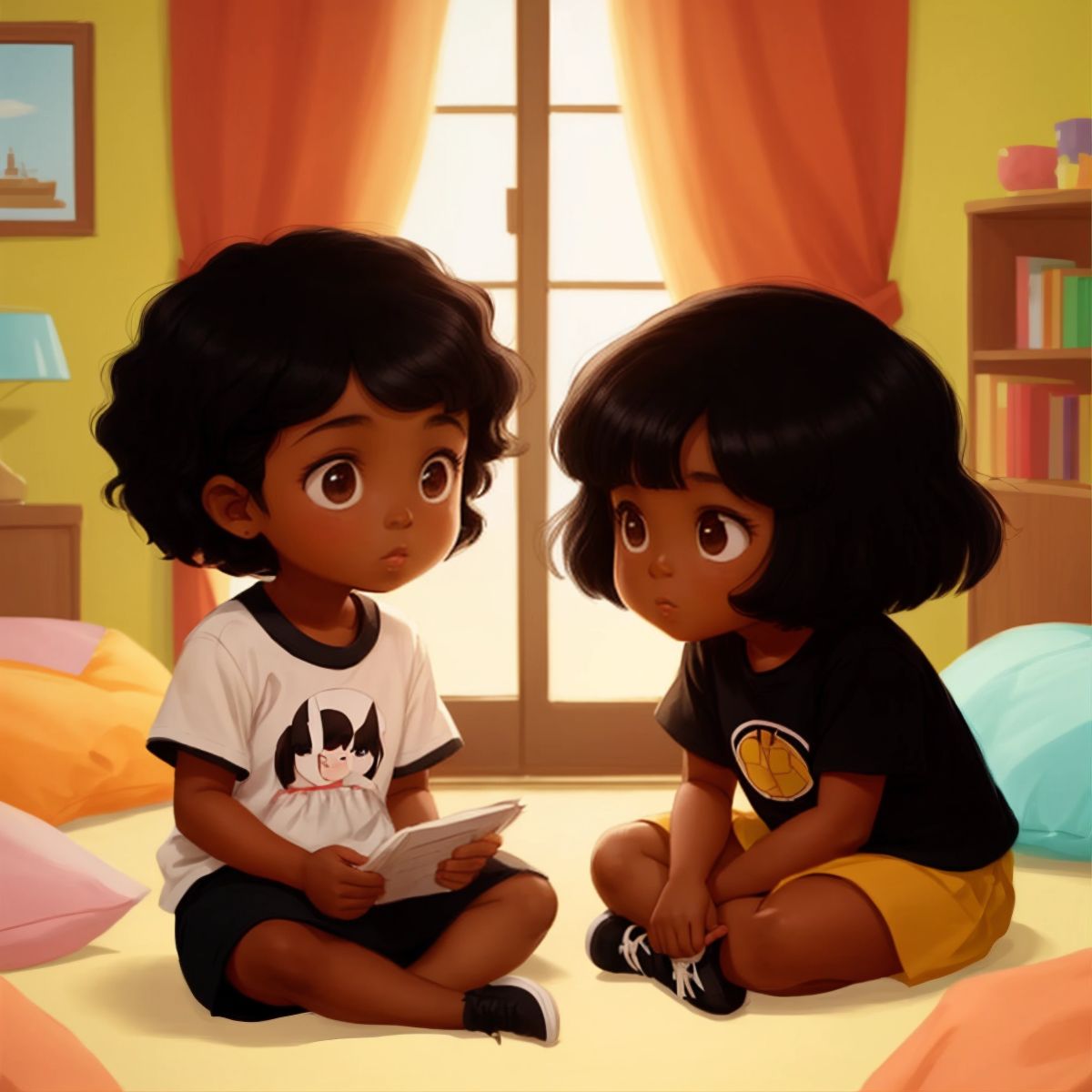 Marie Jean and Fafan discussing a plan in their room