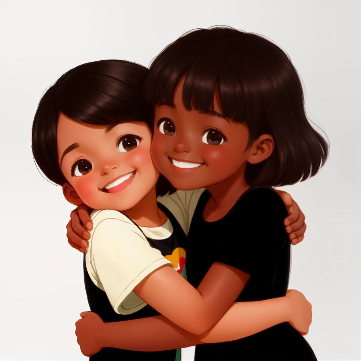 Marie Jean and Fafan smiling and hugging each other