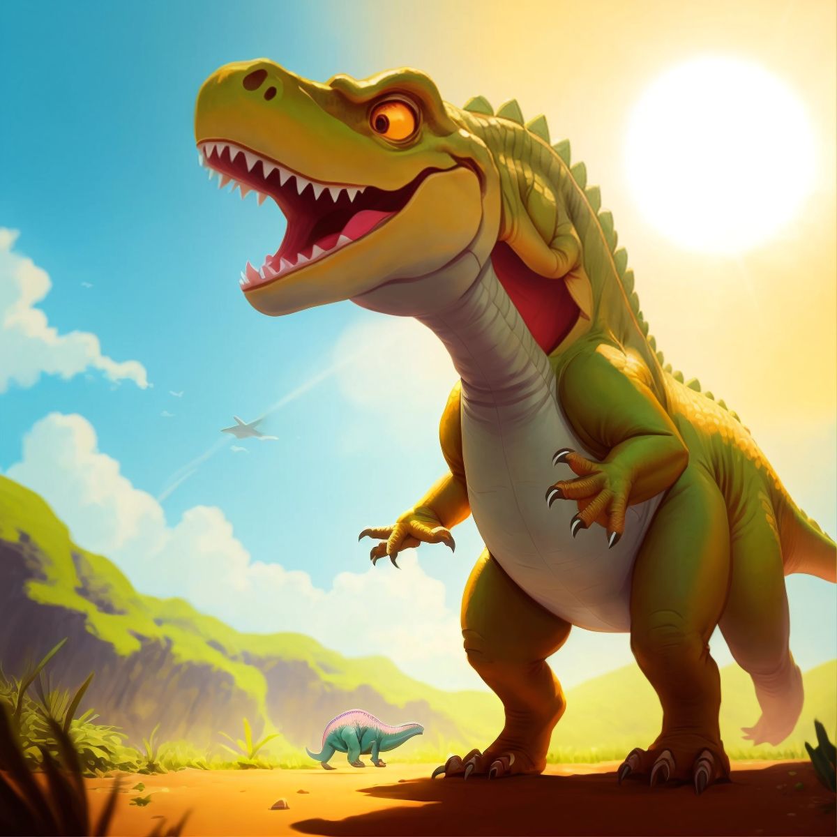 Tammy, a dinosaur, standing outside in the sun