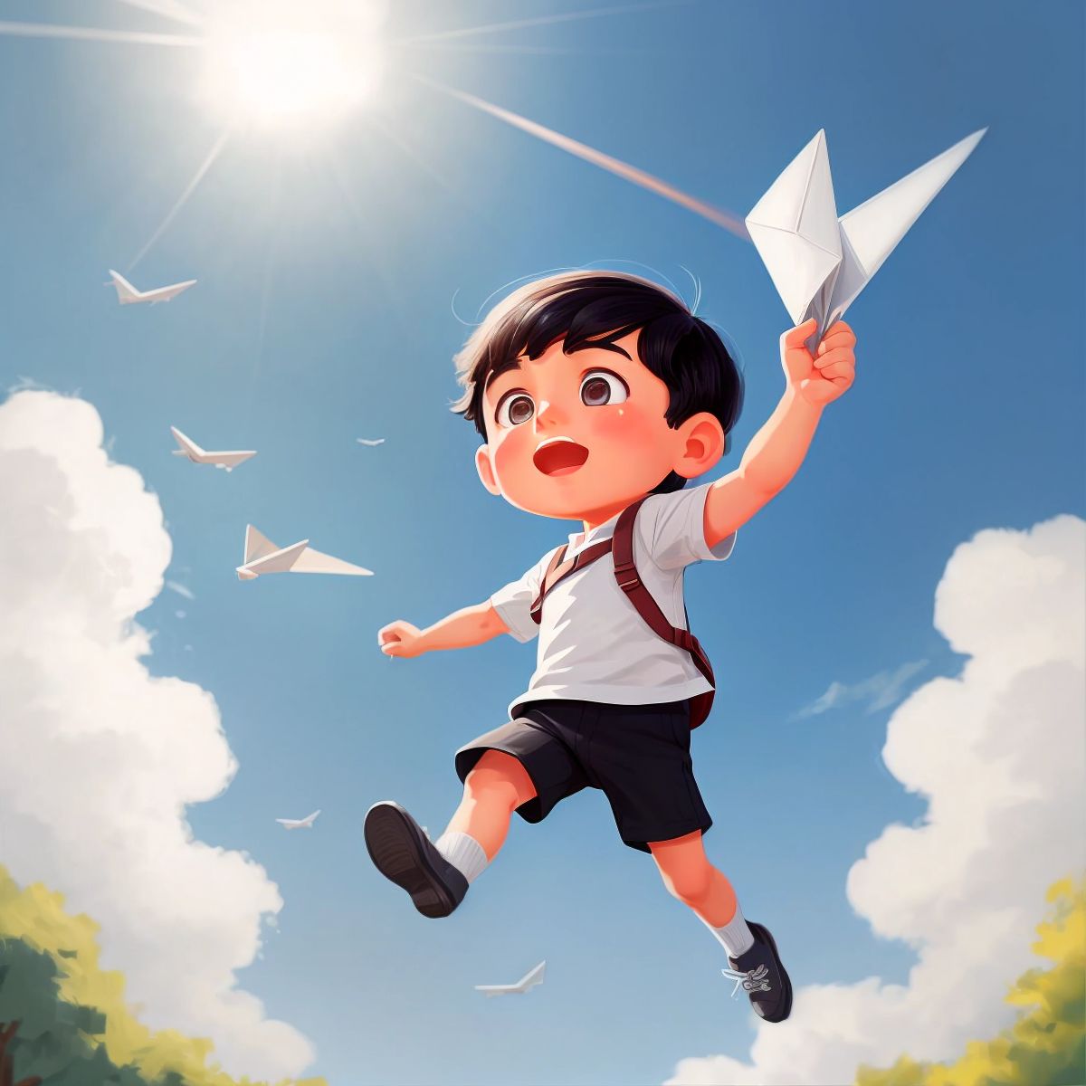 خالد launching his paper airplane into the air