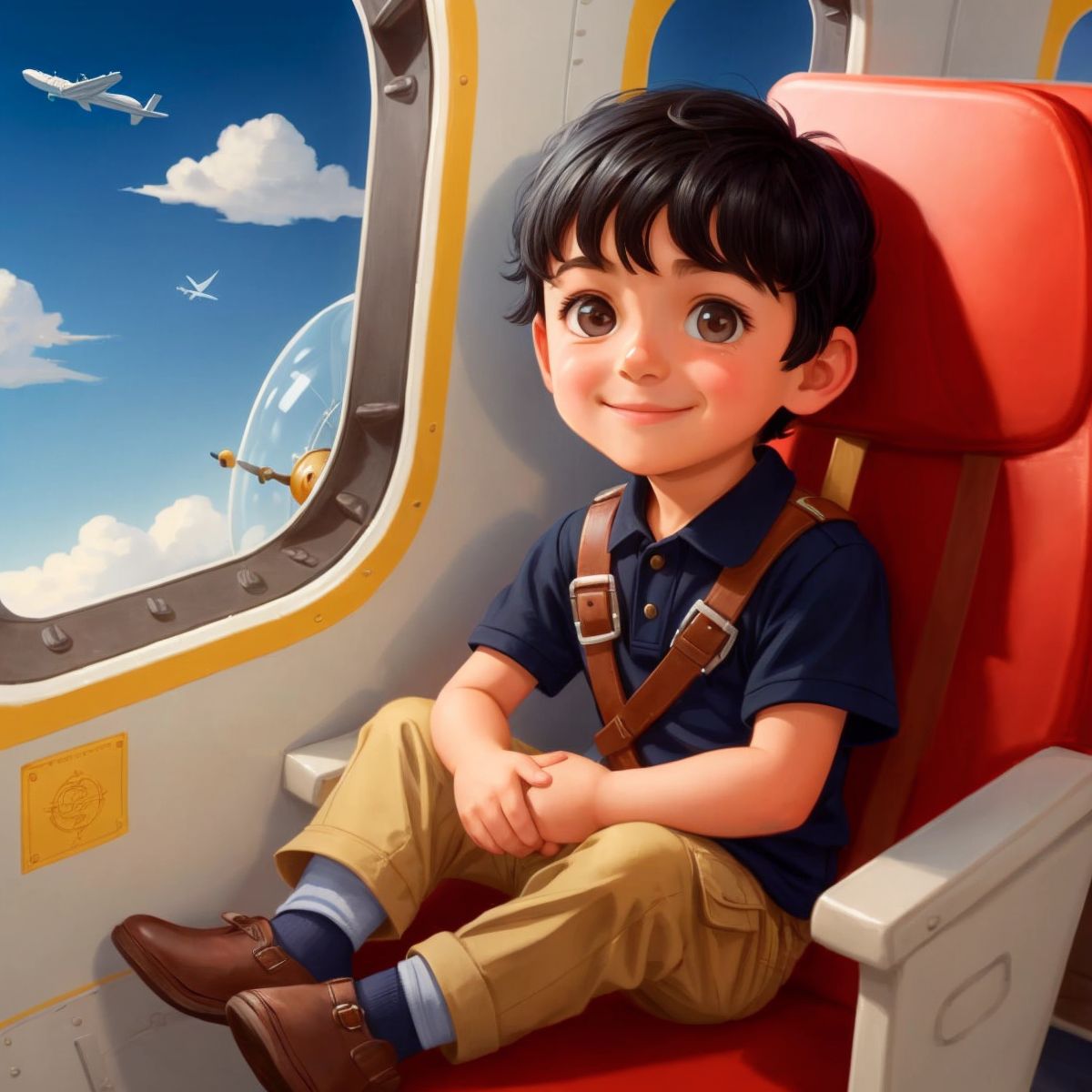 خالد in a real airplane, looking happy and proud