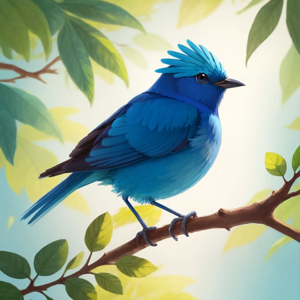 Blue bird Oliver sitting on a tree branch