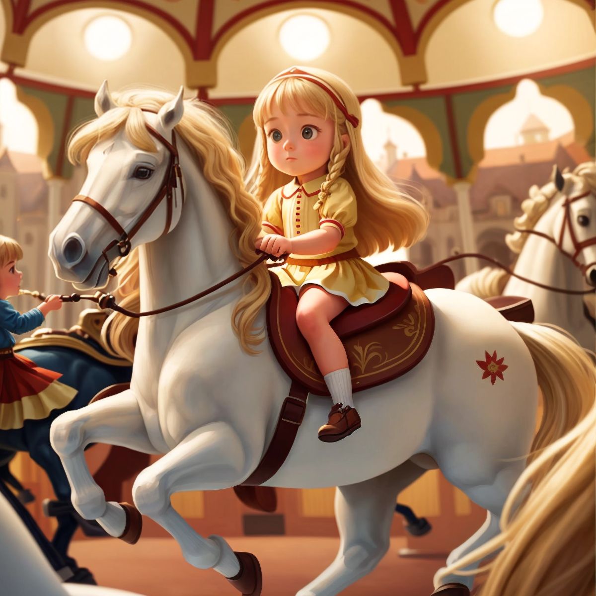 Hannah riding a carousel horse