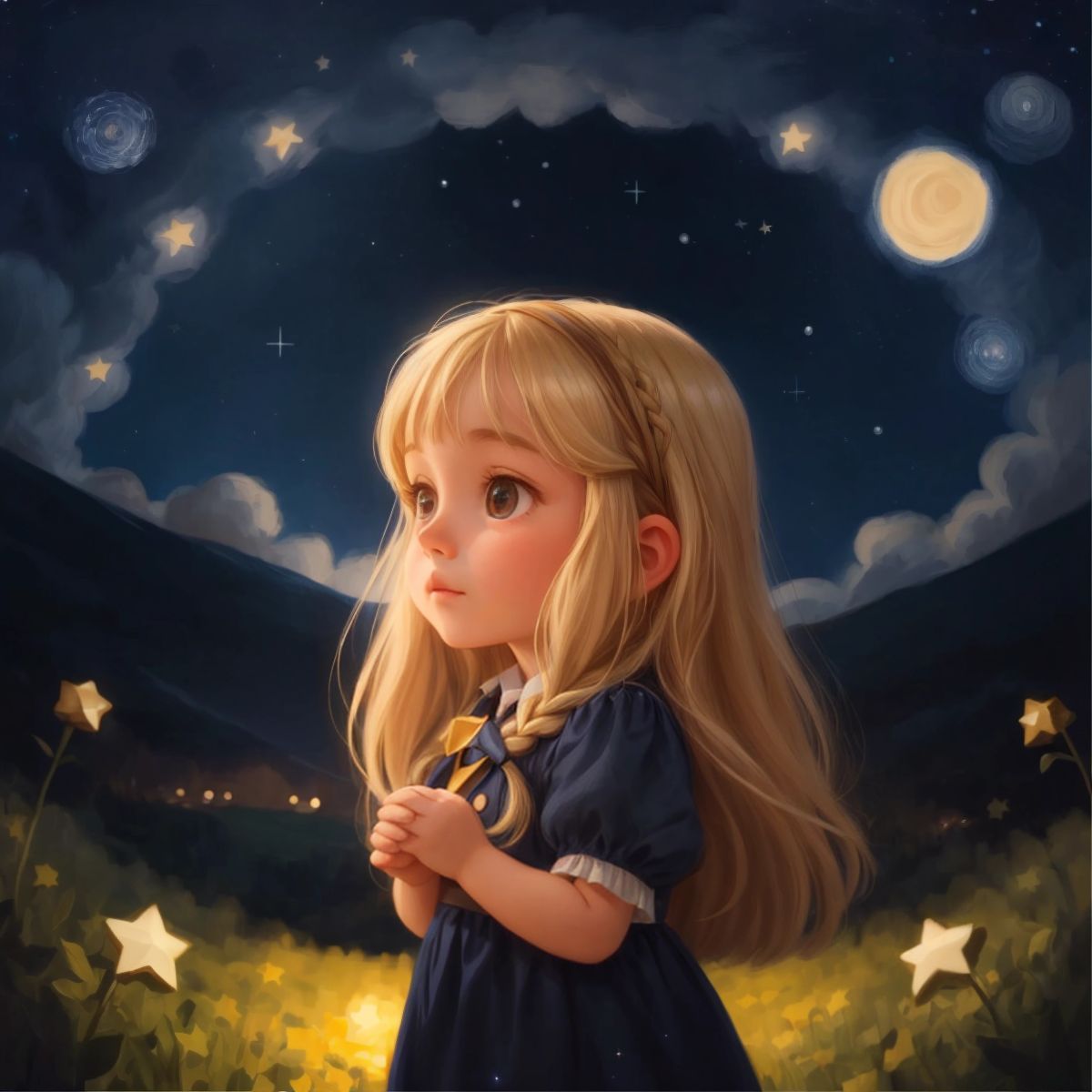 Hannah looking at a starry night sky