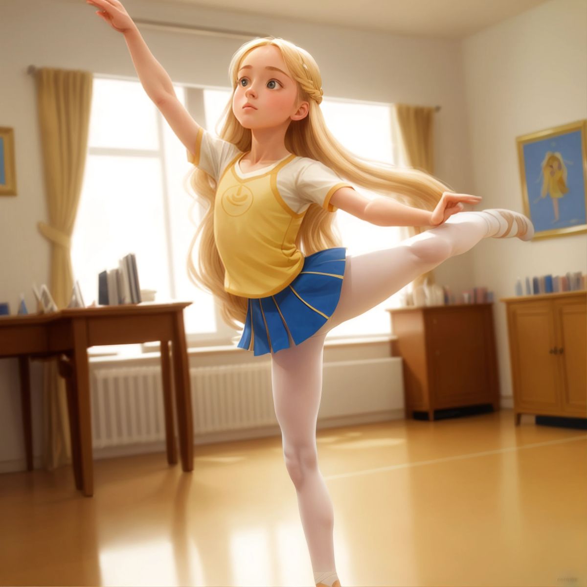 Mariia rehearsing her ballet routine