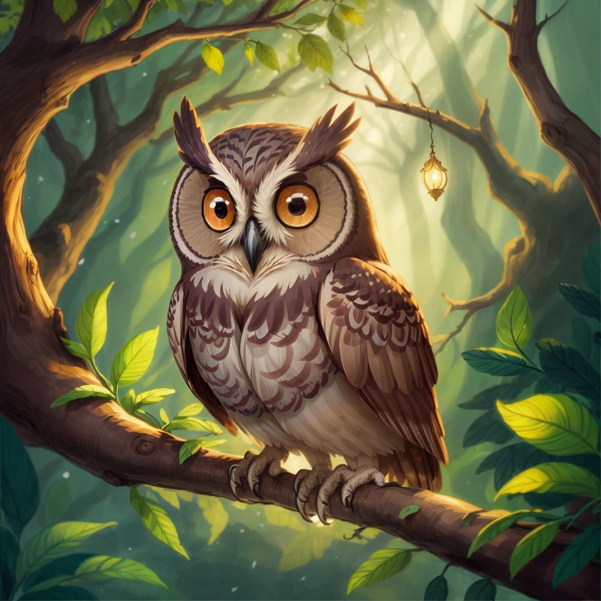 A wise old owl perched on a branch