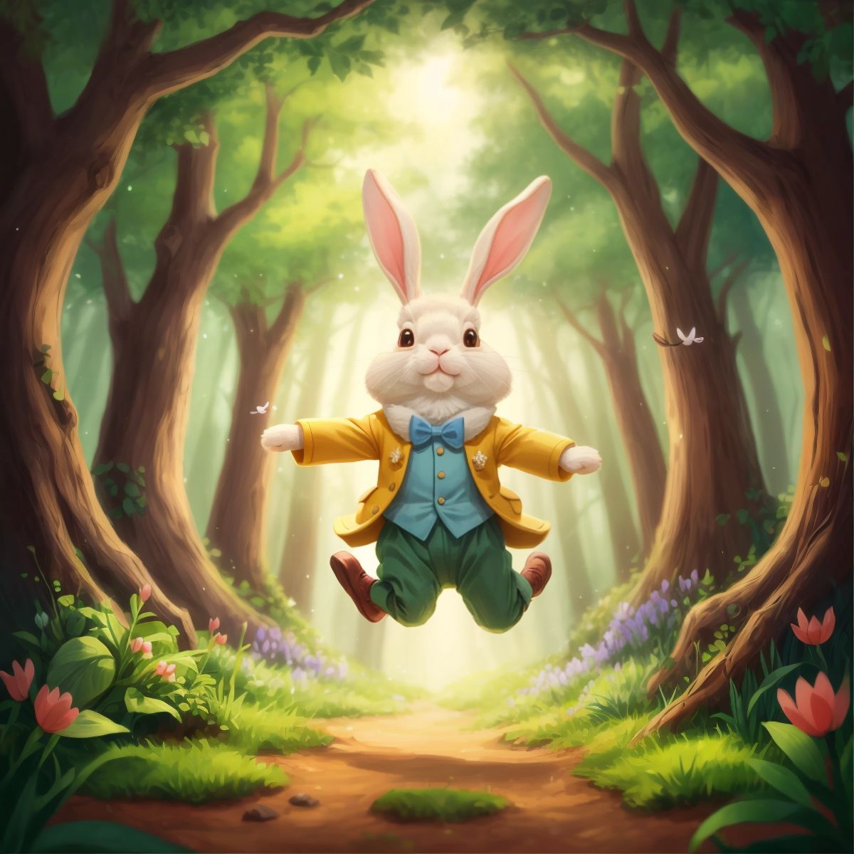 Benny the rabbit hopping with joy