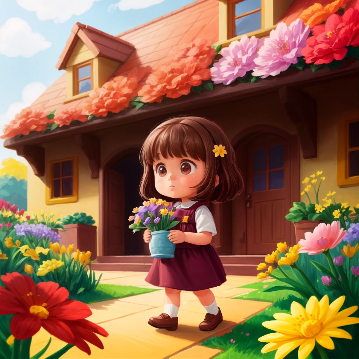 Amy guiding the building block flowers