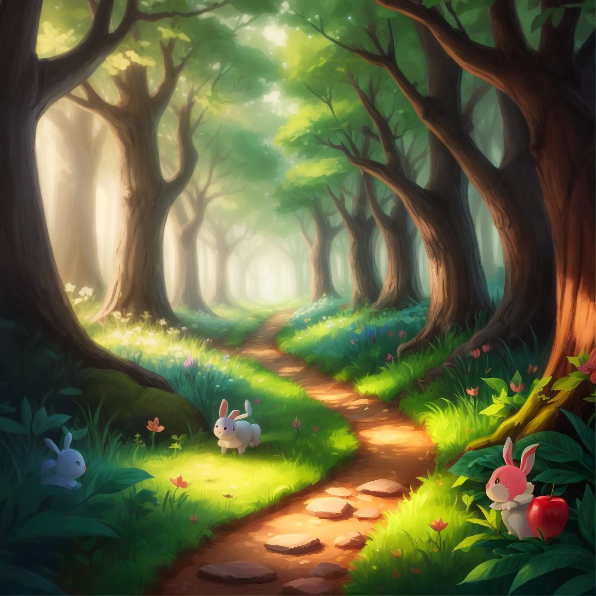 A trail leading into an enchanted forest, suggesting an adventure