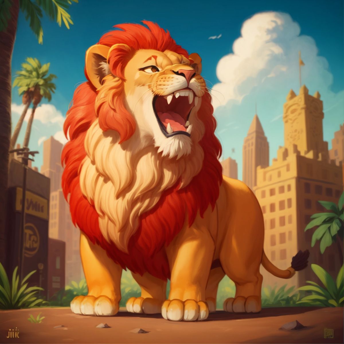 Wiki-Tiki, a lion, joyfully roaring with his returned voice