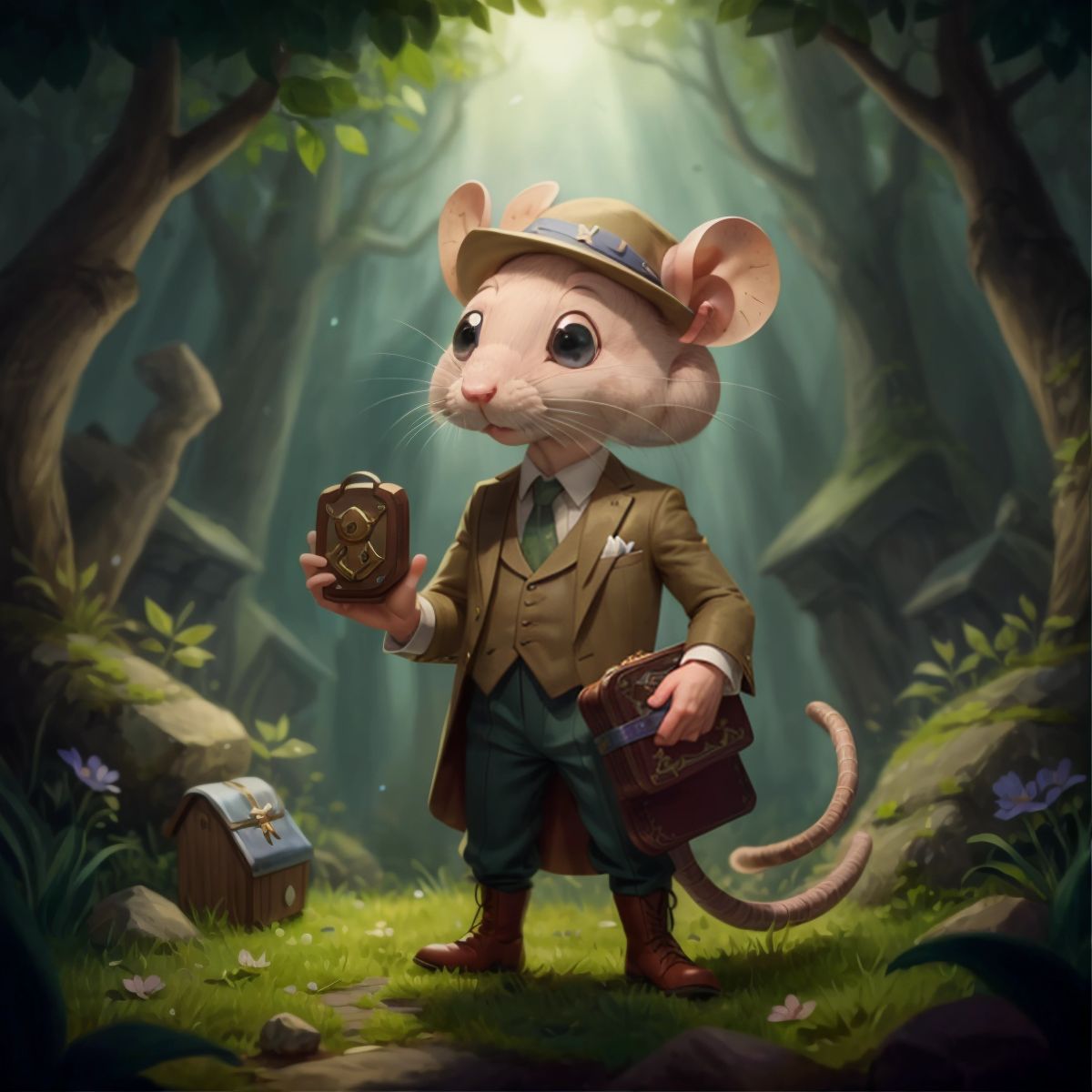 McGregor, a sneaky rat, holding a magical voice box